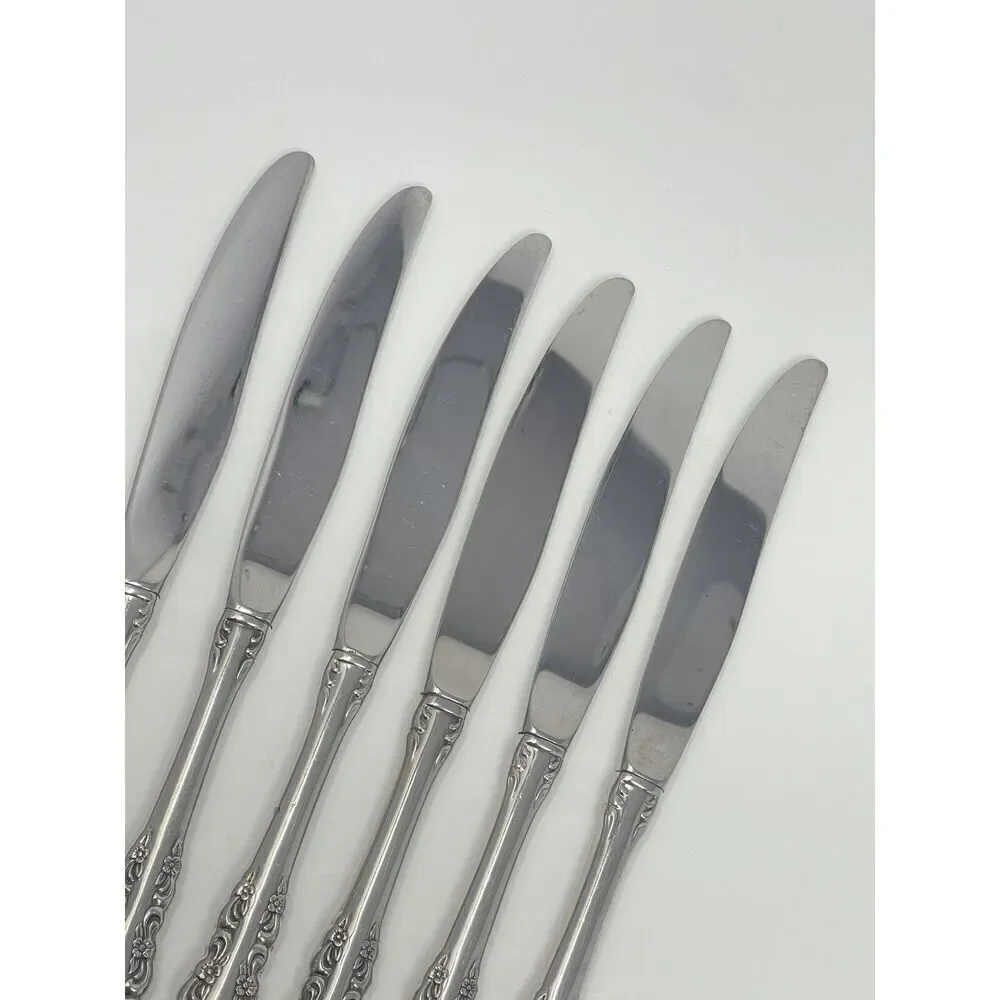 Oneida Shelley Cube USA Stainless Modern Hollow Dinner Knives 9 1/8” Set Of 6